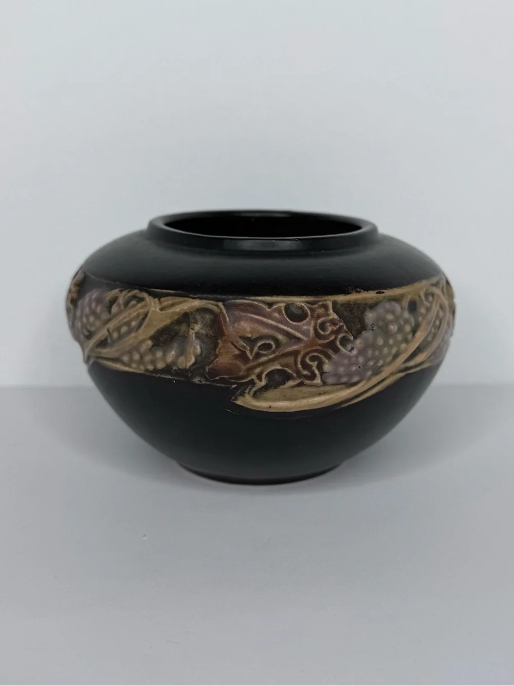 Vintage Roseville Rosecraft Grapevine Brown Art Pottery Bulb Bowl Vase